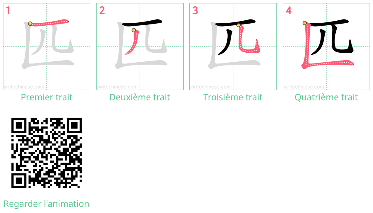 Diagrammes d'ordre des traits étape par étape pour le caractère 匹