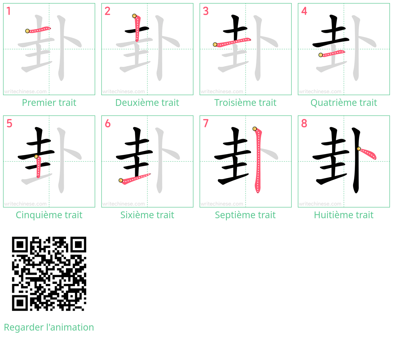 Diagrammes d'ordre des traits étape par étape pour le caractère 卦