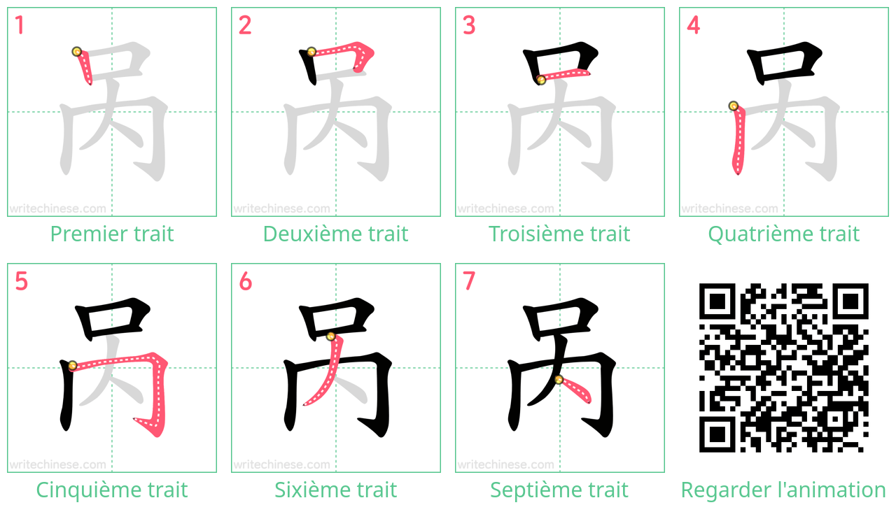 Diagrammes d'ordre des traits étape par étape pour le caractère 呙