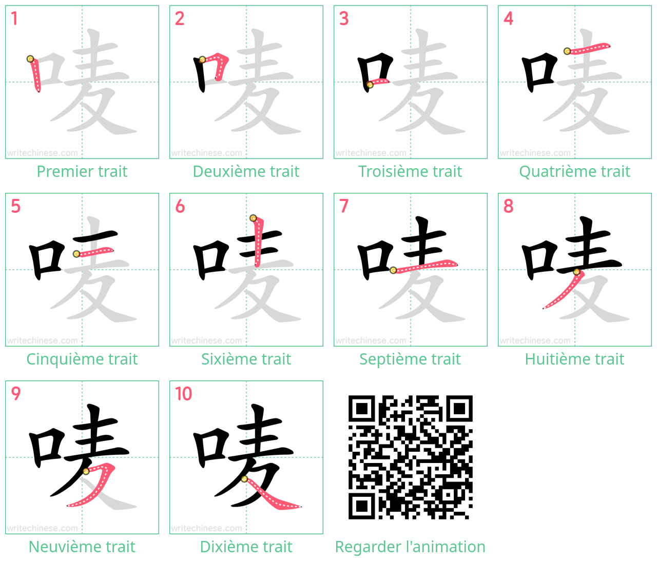 Diagrammes d'ordre des traits étape par étape pour le caractère 唛