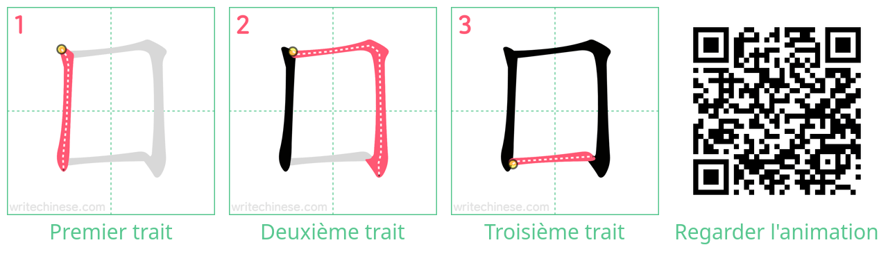 Diagrammes d'ordre des traits étape par étape pour le caractère 囗