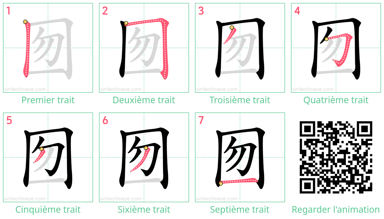 Diagrammes d'ordre des traits étape par étape pour le caractère 囫