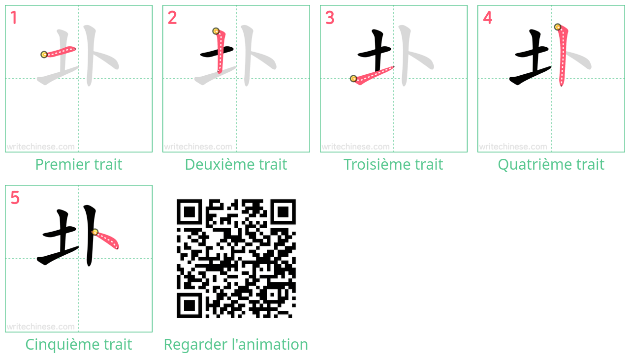 Diagrammes d'ordre des traits étape par étape pour le caractère 圤