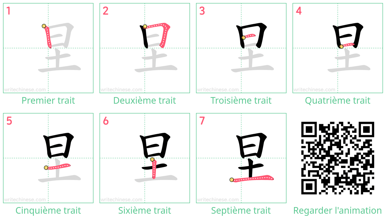 Diagrammes d'ordre des traits étape par étape pour le caractère 圼