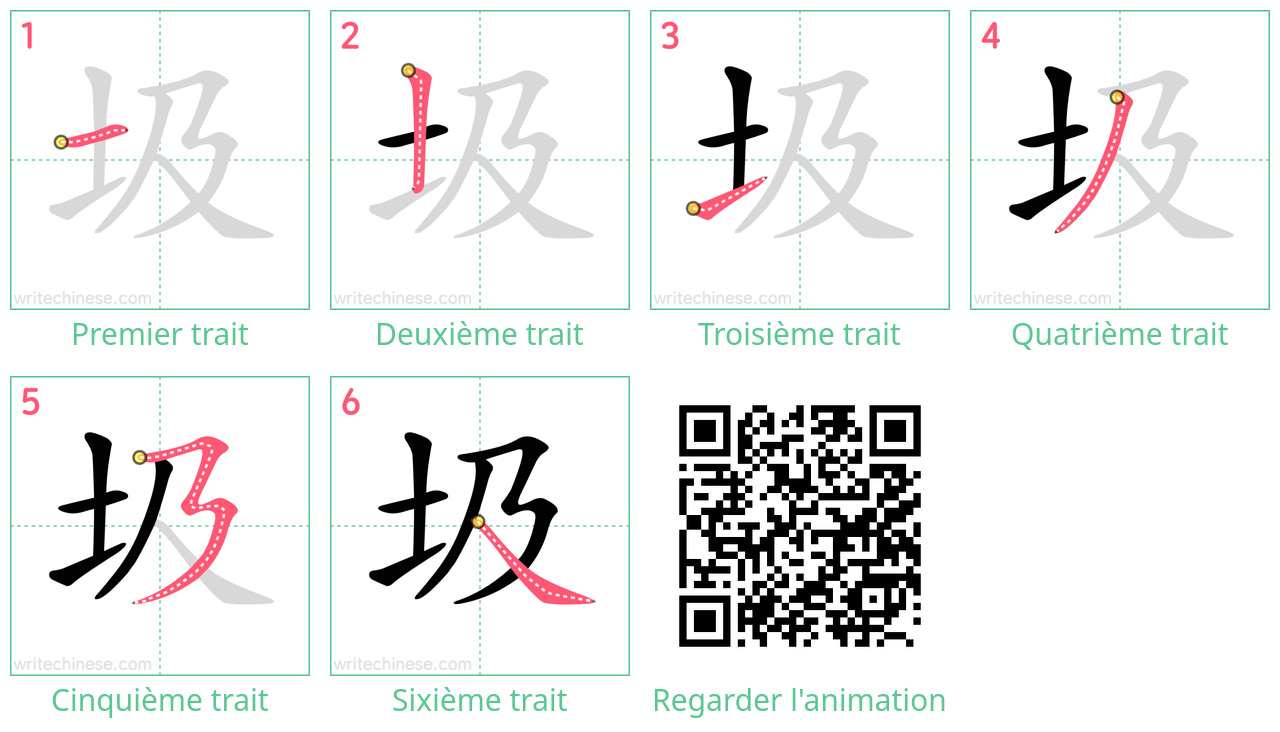 Diagrammes d'ordre des traits étape par étape pour le caractère 圾