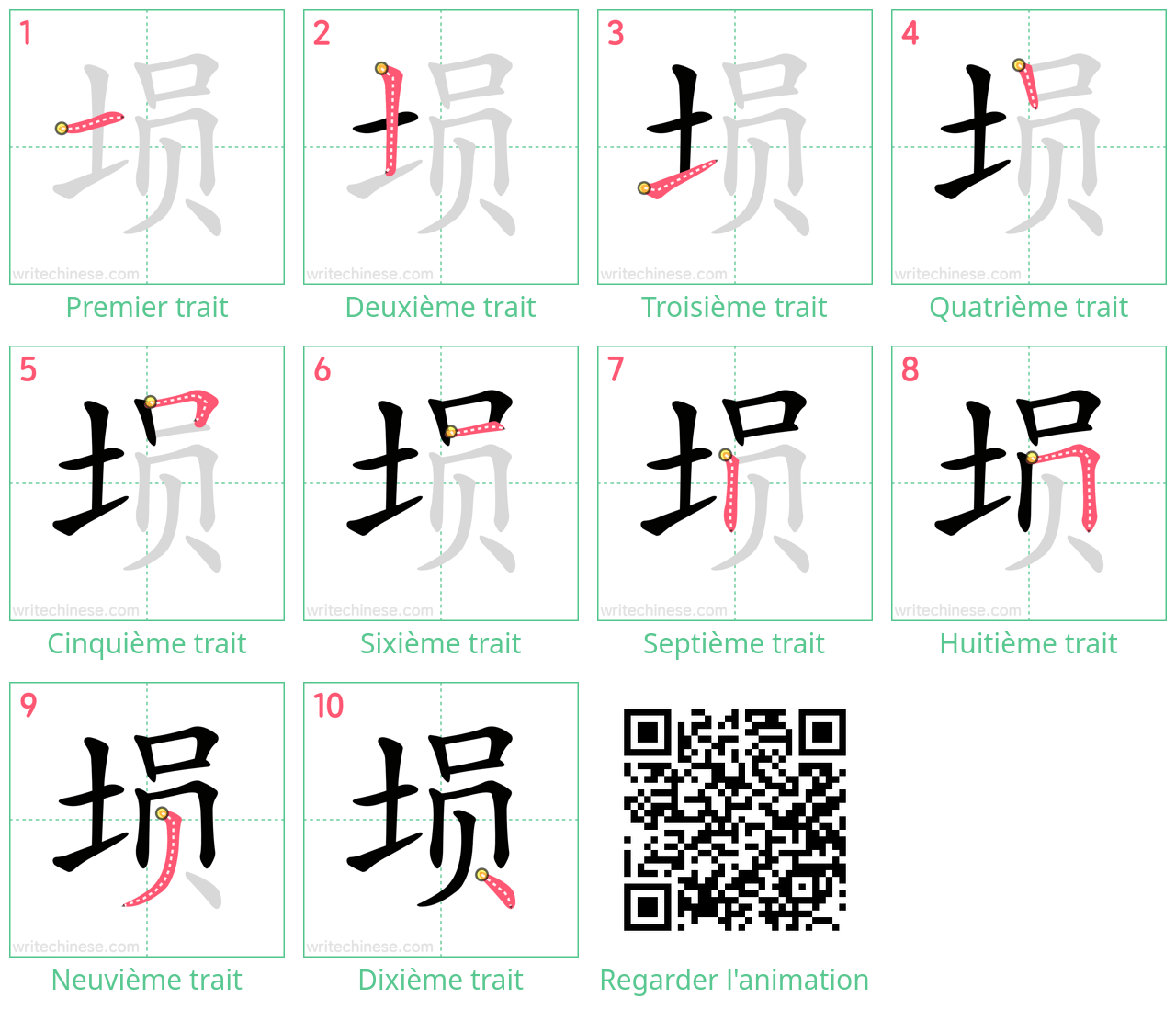 Diagrammes d'ordre des traits étape par étape pour le caractère 埙