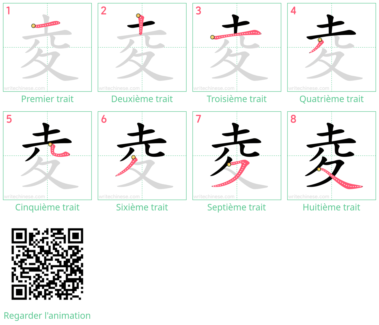 Diagrammes d'ordre des traits étape par étape pour le caractère 夌