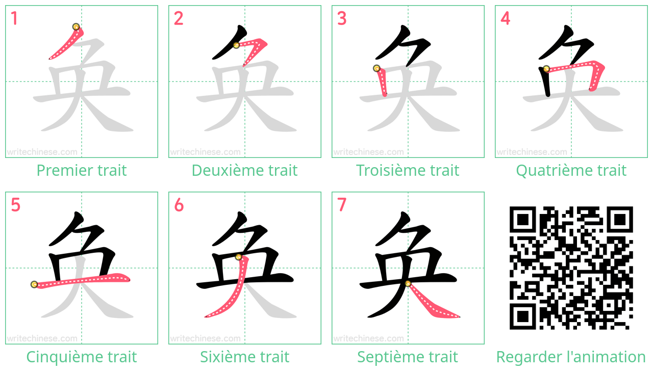 Diagrammes d'ordre des traits étape par étape pour le caractère 奂