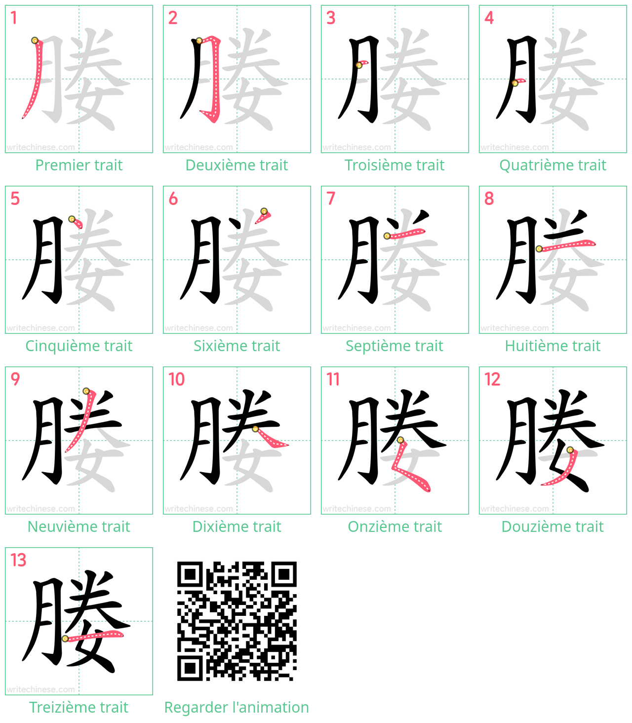 Diagrammes d'ordre des traits étape par étape pour le caractère 媵