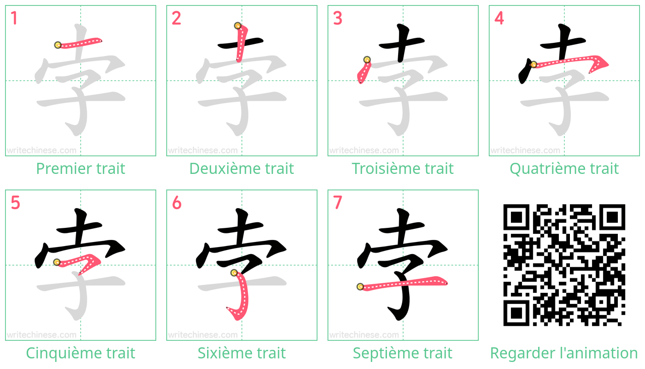 Diagrammes d'ordre des traits étape par étape pour le caractère 孛