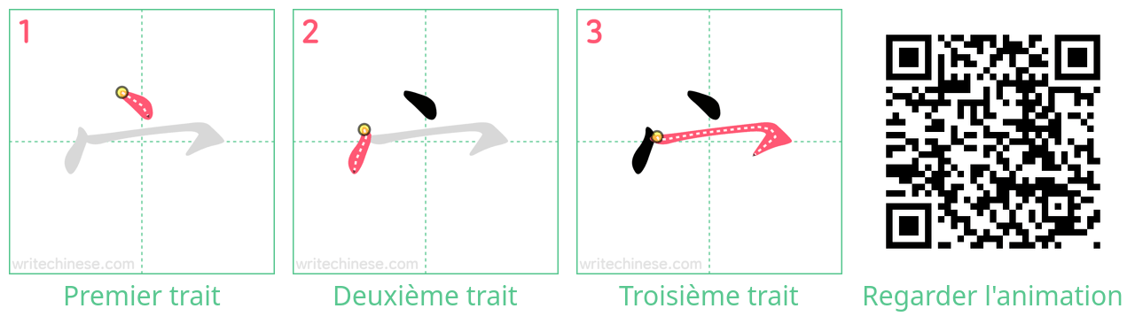 Diagrammes d'ordre des traits étape par étape pour le caractère 宀