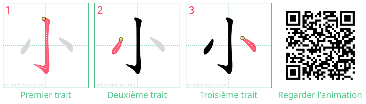 Diagrammes d'ordre des traits étape par étape pour le caractère 小