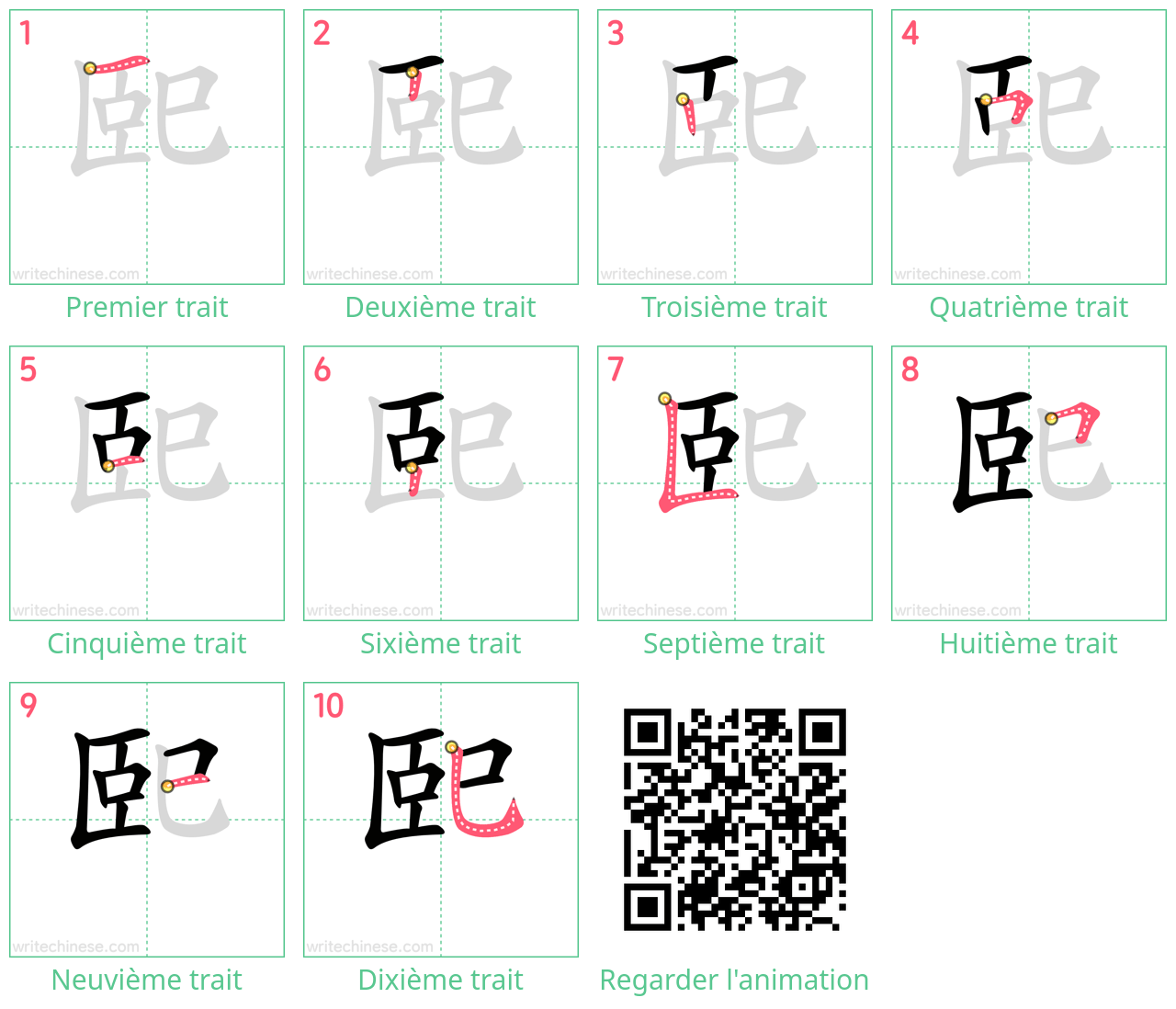 Diagrammes d'ordre des traits étape par étape pour le caractère 巸