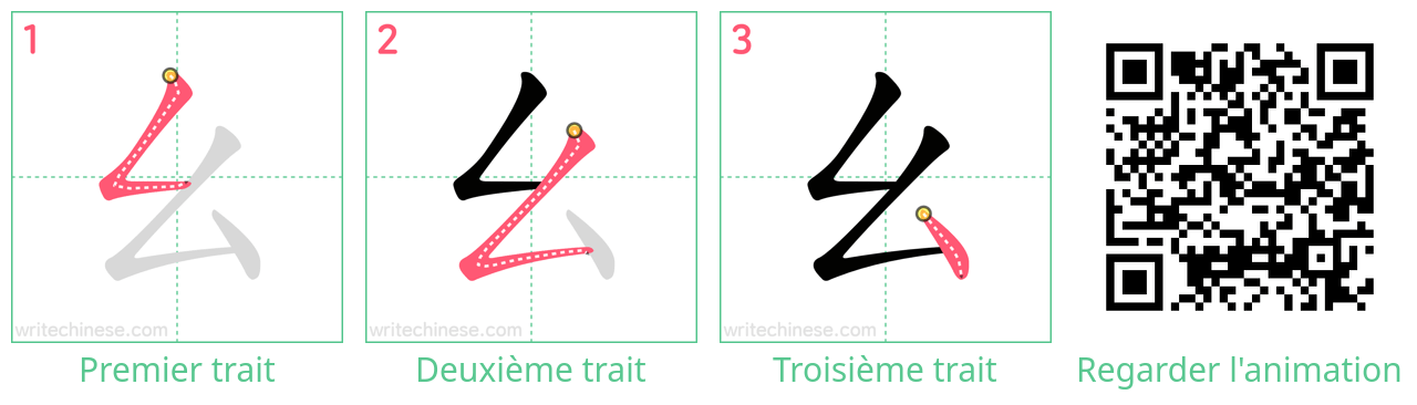 Diagrammes d'ordre des traits étape par étape pour le caractère 幺