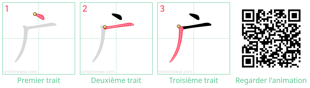 Diagrammes d'ordre des traits étape par étape pour le caractère 广