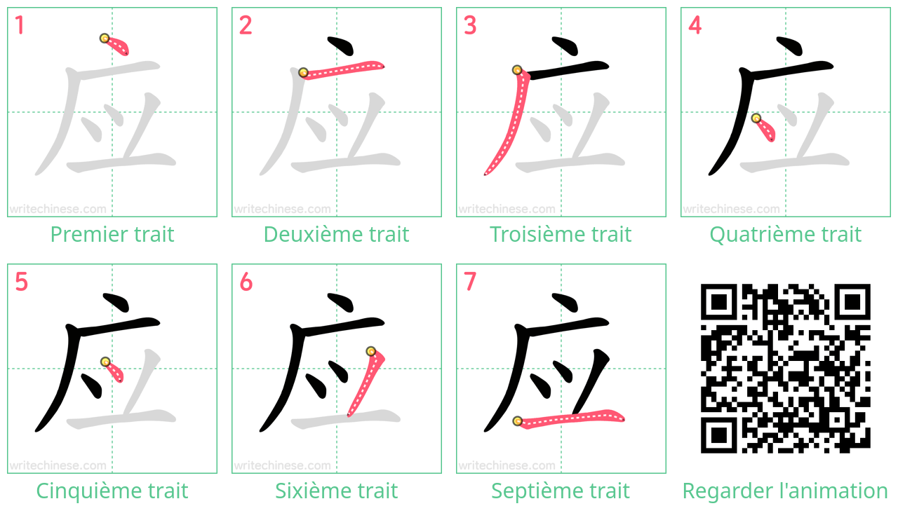 Diagrammes d'ordre des traits étape par étape pour le caractère 应