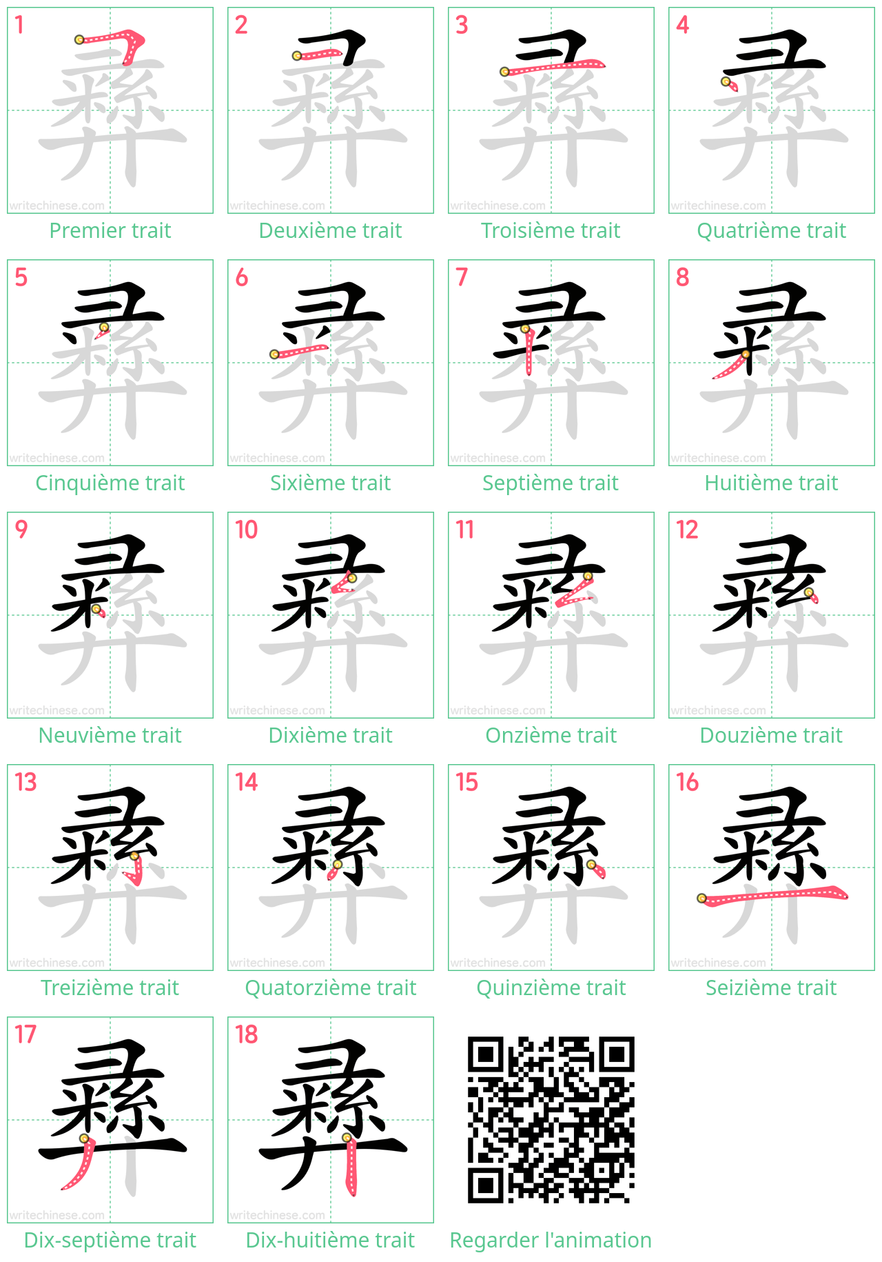 Diagrammes d'ordre des traits étape par étape pour le caractère 彞