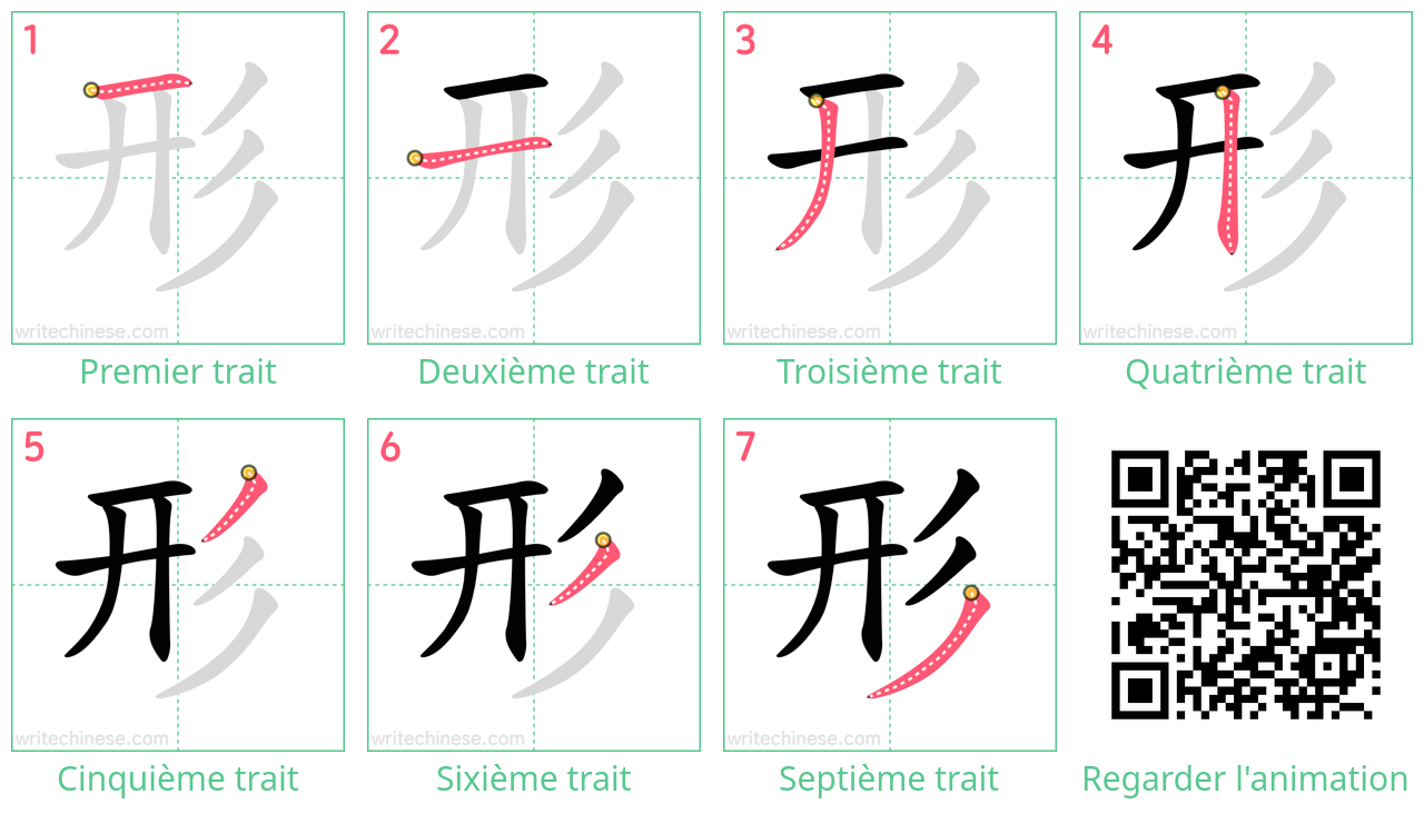 Diagrammes d'ordre des traits étape par étape pour le caractère 形