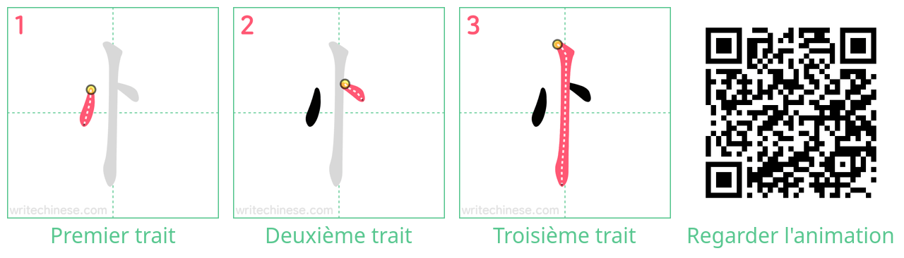 Diagrammes d'ordre des traits étape par étape pour le caractère 忄