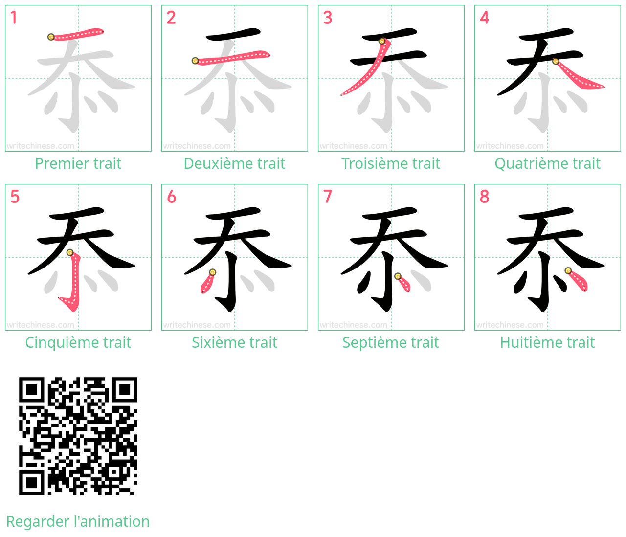 Diagrammes d'ordre des traits étape par étape pour le caractère 忝