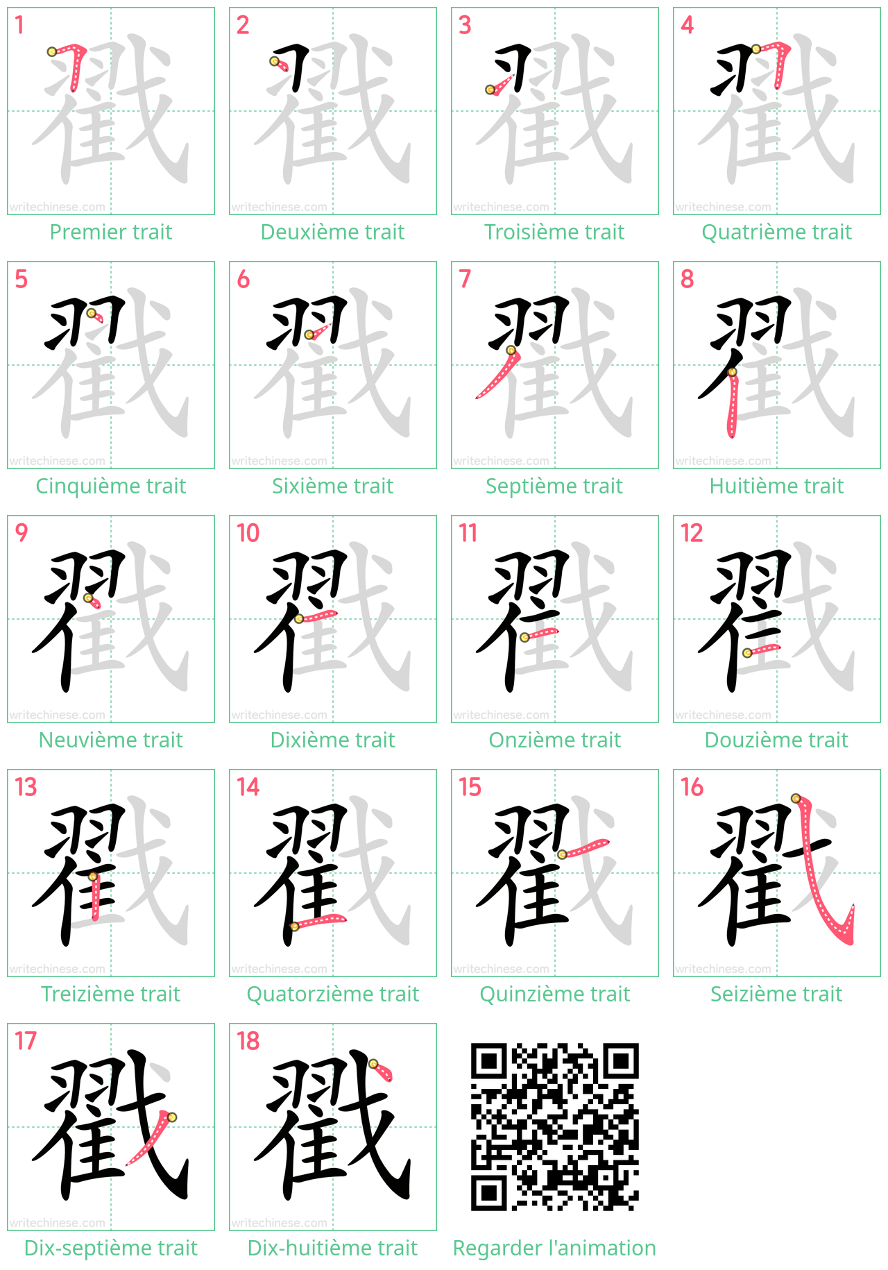 Diagrammes d'ordre des traits étape par étape pour le caractère 戳