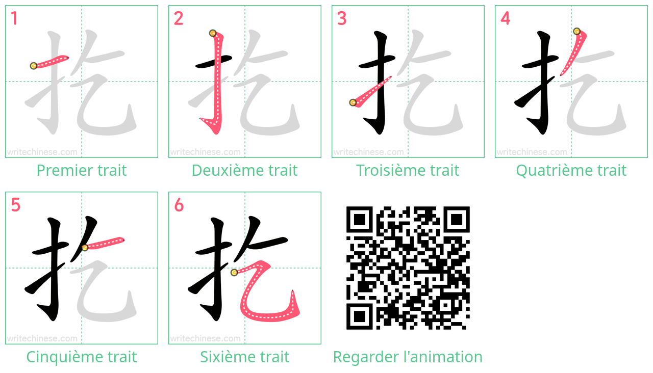 Diagrammes d'ordre des traits étape par étape pour le caractère 扢