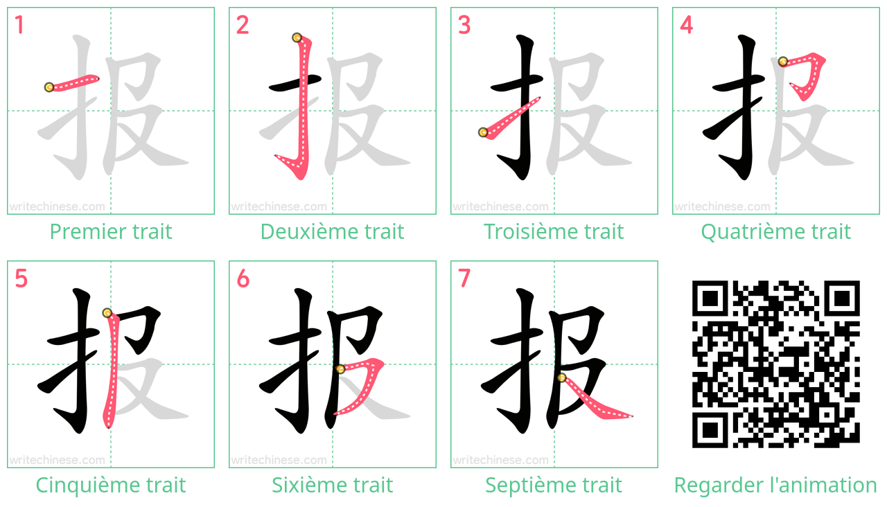 Diagrammes d'ordre des traits étape par étape pour le caractère 报
