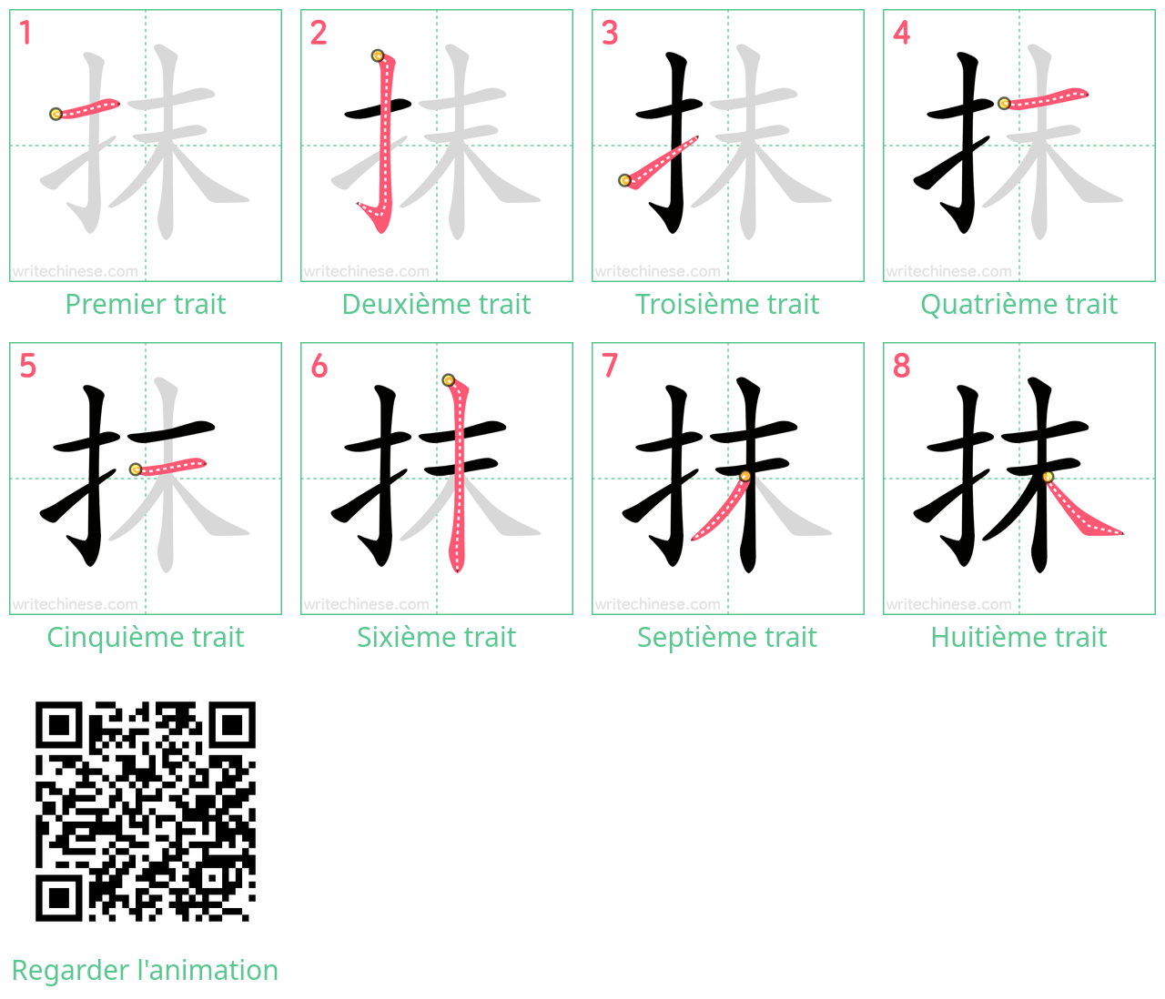 Diagrammes d'ordre des traits étape par étape pour le caractère 抹