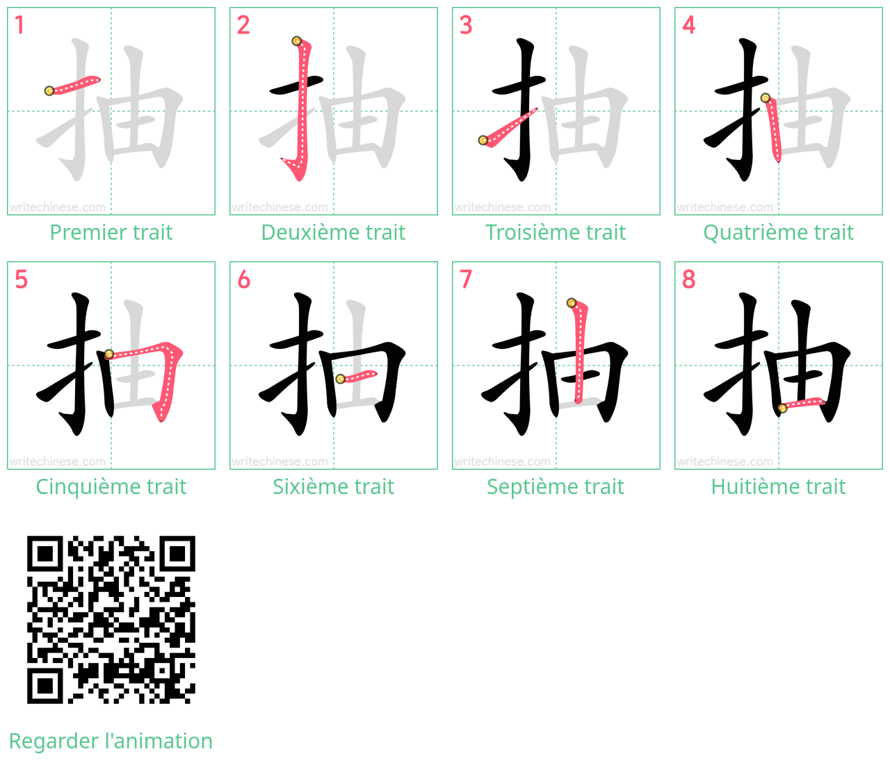 Diagrammes d'ordre des traits étape par étape pour le caractère 抽