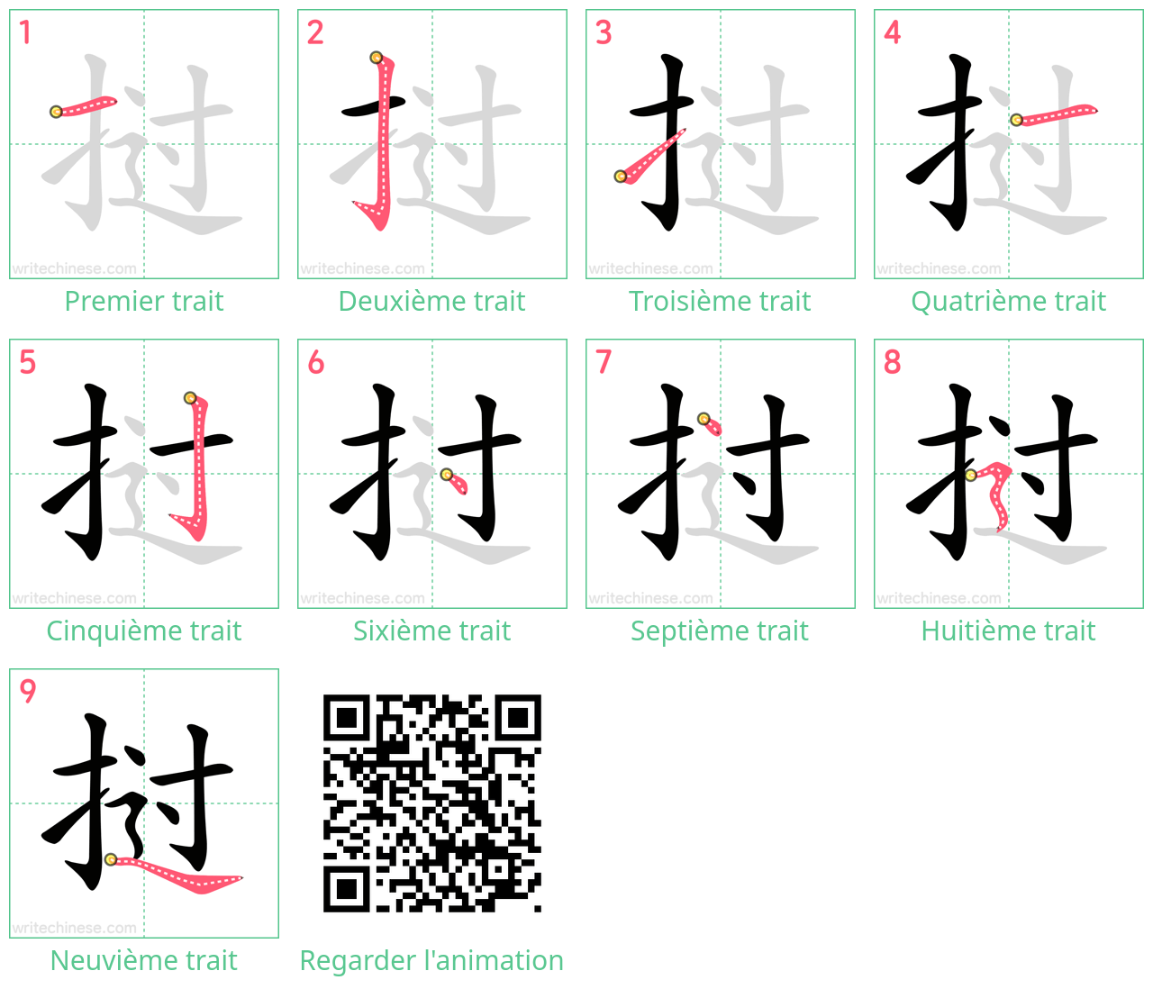 Diagrammes d'ordre des traits étape par étape pour le caractère 挝