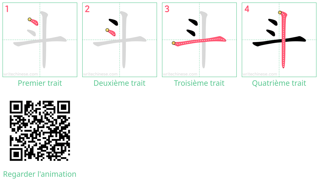 Diagrammes d'ordre des traits étape par étape pour le caractère 斗