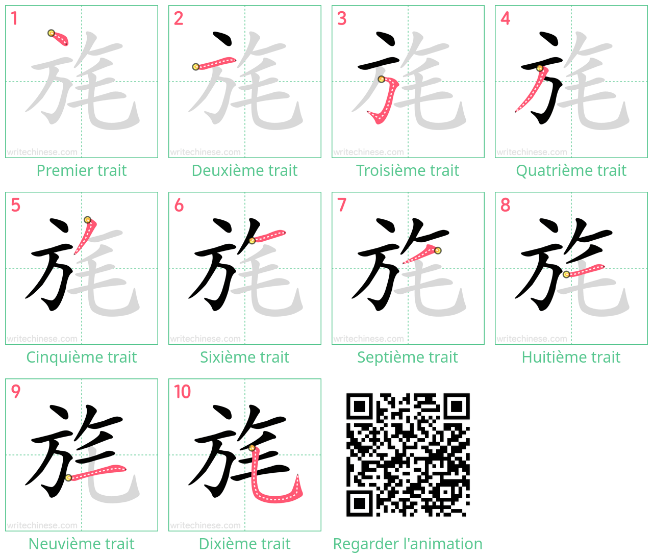 Diagrammes d'ordre des traits étape par étape pour le caractère 旄