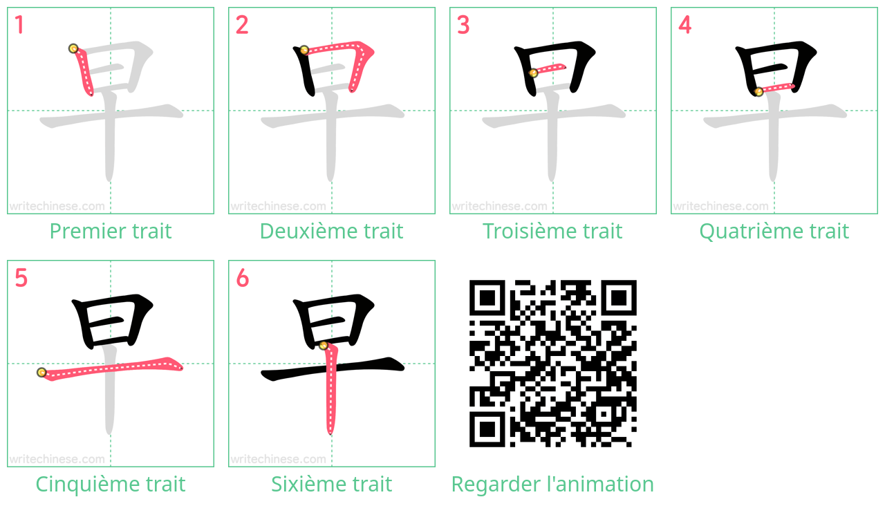 Diagrammes d'ordre des traits étape par étape pour le caractère 早