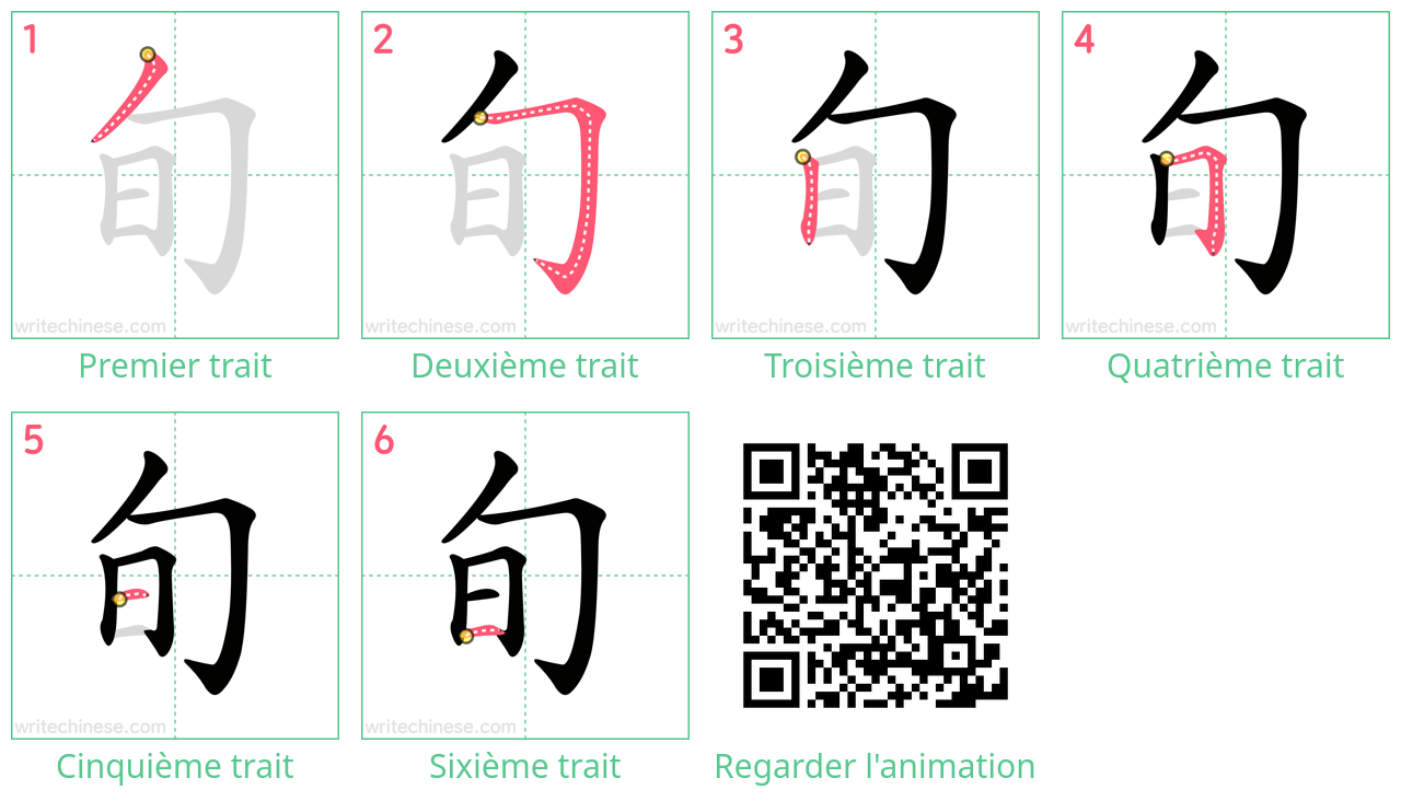 Diagrammes d'ordre des traits étape par étape pour le caractère 旬