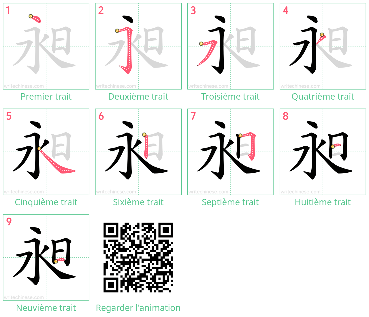 Diagrammes d'ordre des traits étape par étape pour le caractère 昶