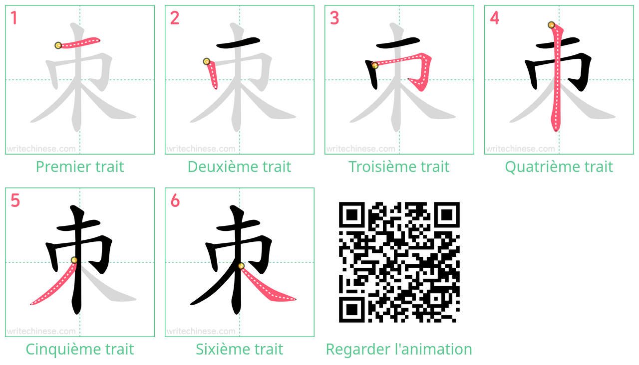 Diagrammes d'ordre des traits étape par étape pour le caractère 朿