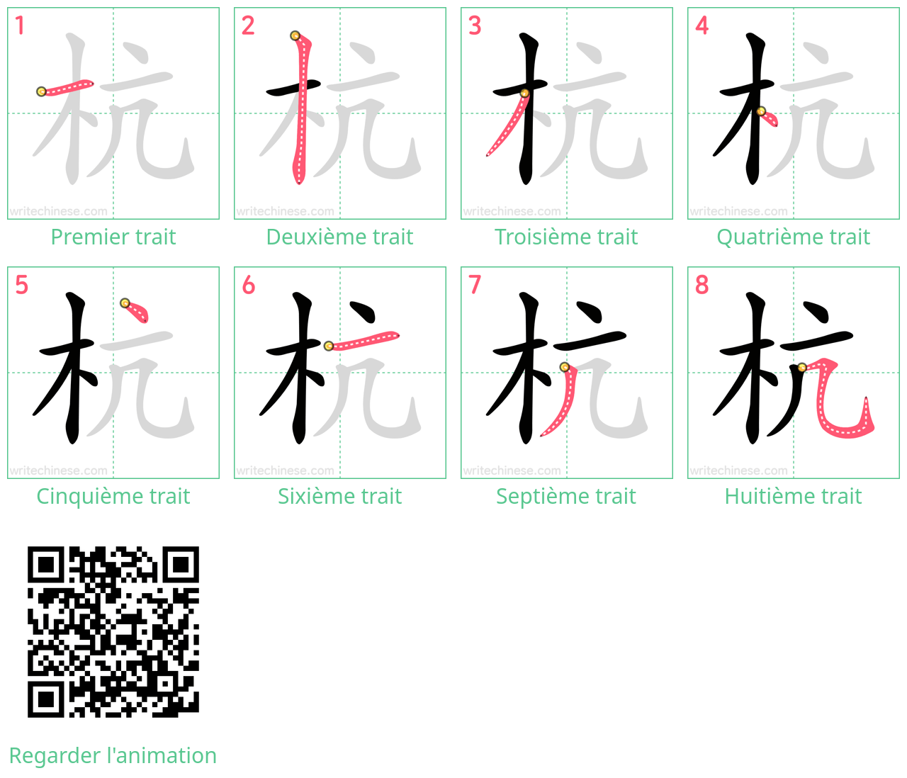 Diagrammes d'ordre des traits étape par étape pour le caractère 杭