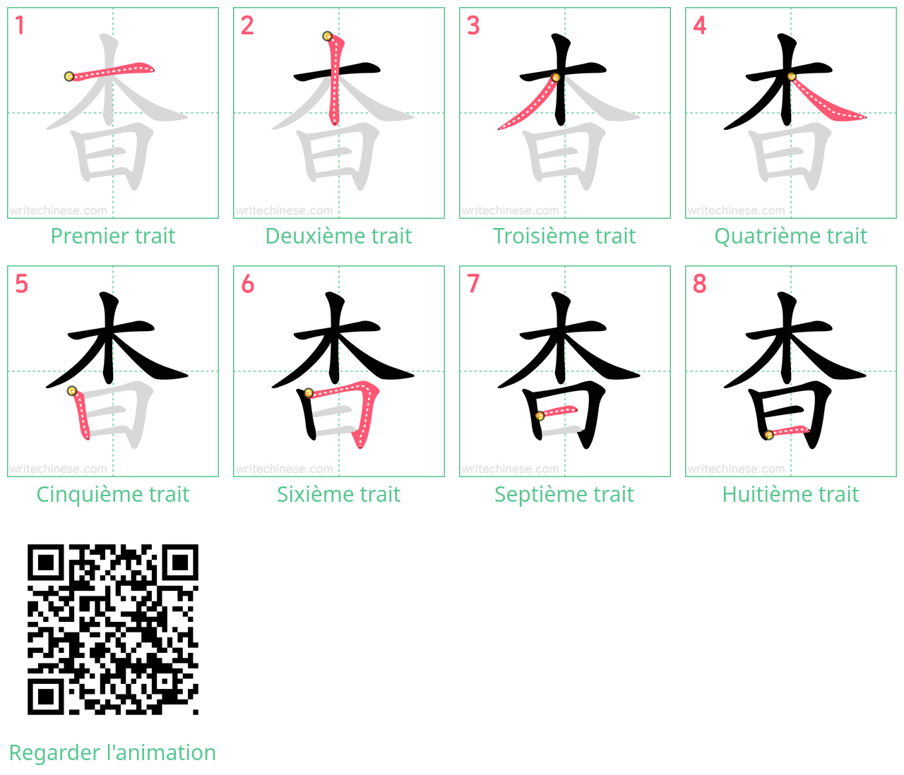 Diagrammes d'ordre des traits étape par étape pour le caractère 杳