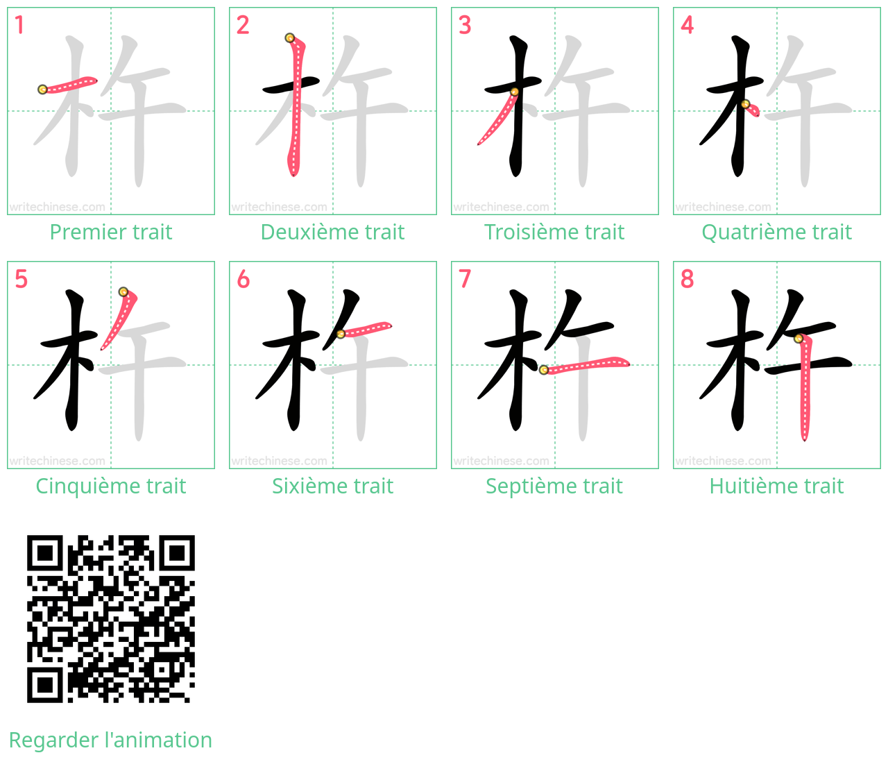 Diagrammes d'ordre des traits étape par étape pour le caractère 杵