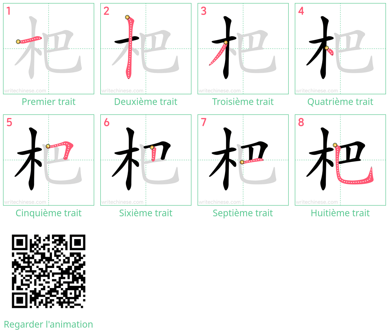 Diagrammes d'ordre des traits étape par étape pour le caractère 杷