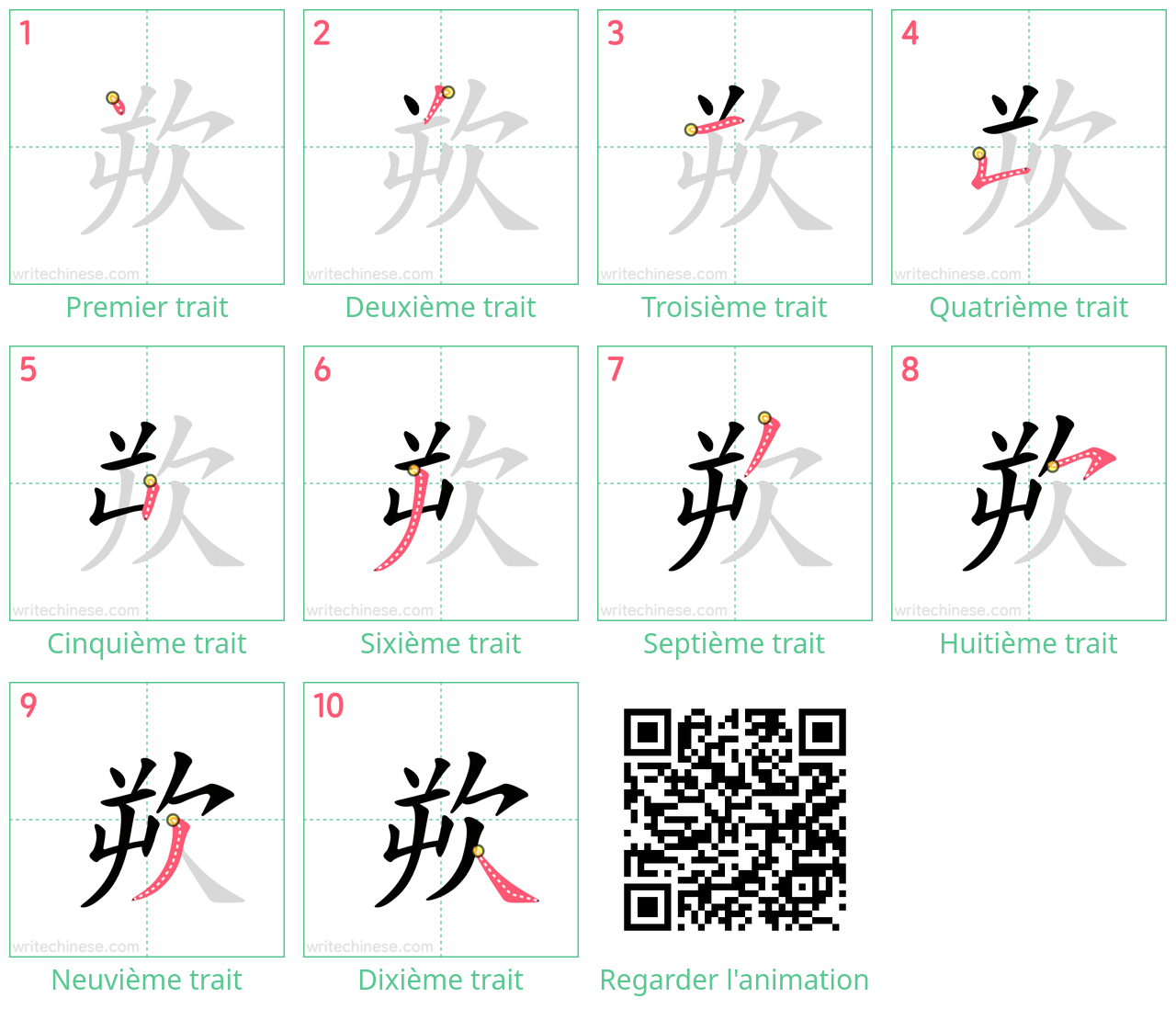 Diagrammes d'ordre des traits étape par étape pour le caractère 欮