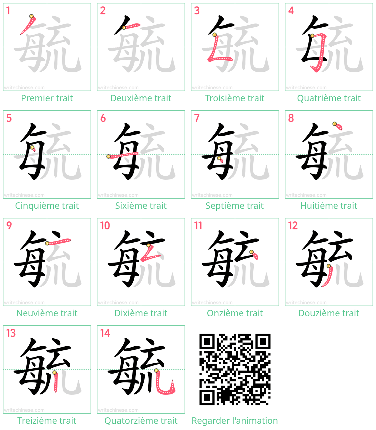 Diagrammes d'ordre des traits étape par étape pour le caractère 毓