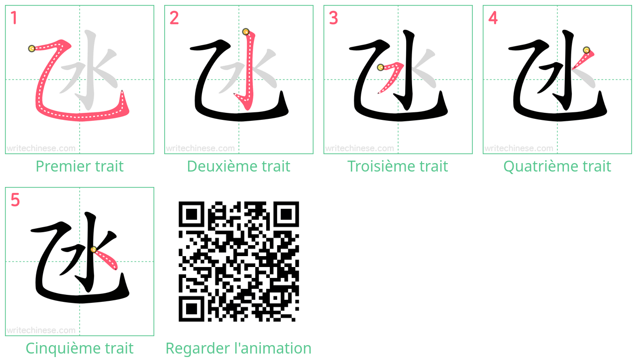 Diagrammes d'ordre des traits étape par étape pour le caractère 氹