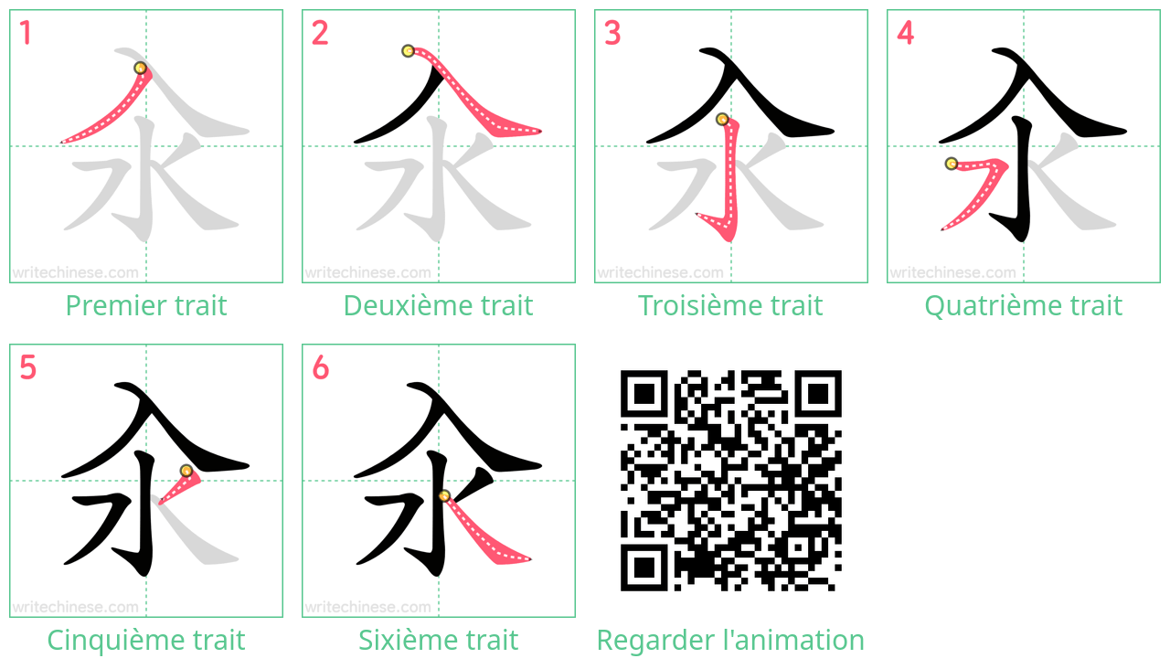 Diagrammes d'ordre des traits étape par étape pour le caractère 汆