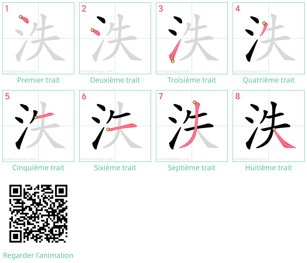 Diagrammes d'ordre des traits étape par étape pour le caractère 泆