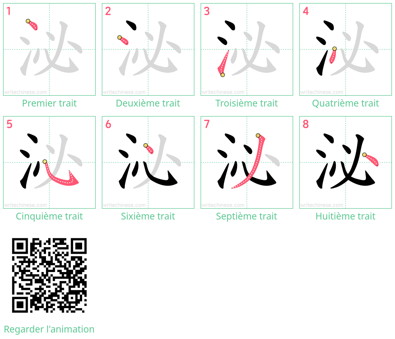 Diagrammes d'ordre des traits étape par étape pour le caractère 泌