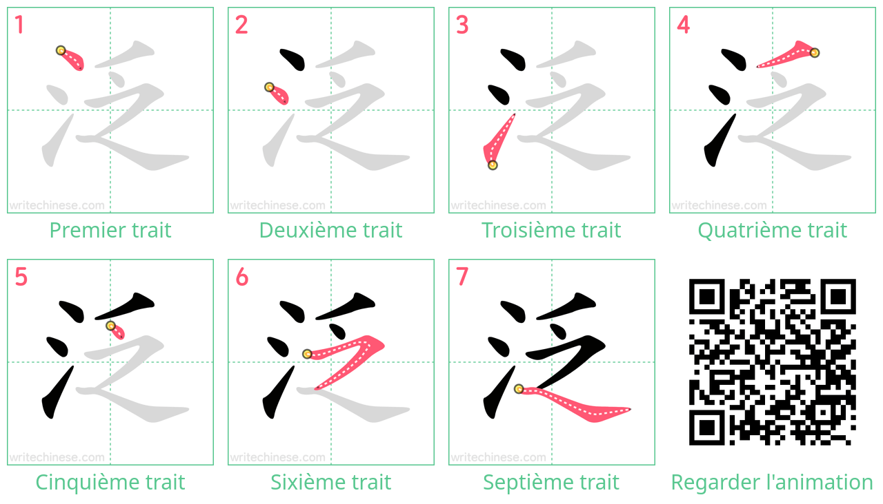 Diagrammes d'ordre des traits étape par étape pour le caractère 泛