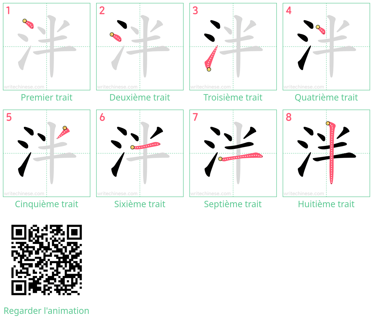 Diagrammes d'ordre des traits étape par étape pour le caractère 泮