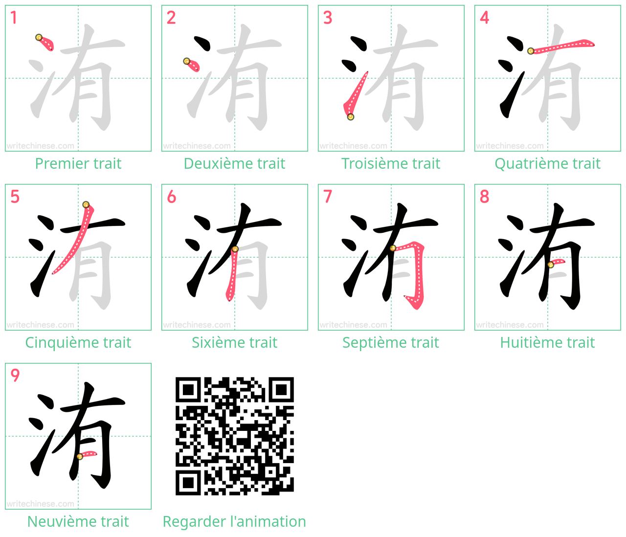 Diagrammes d'ordre des traits étape par étape pour le caractère 洧