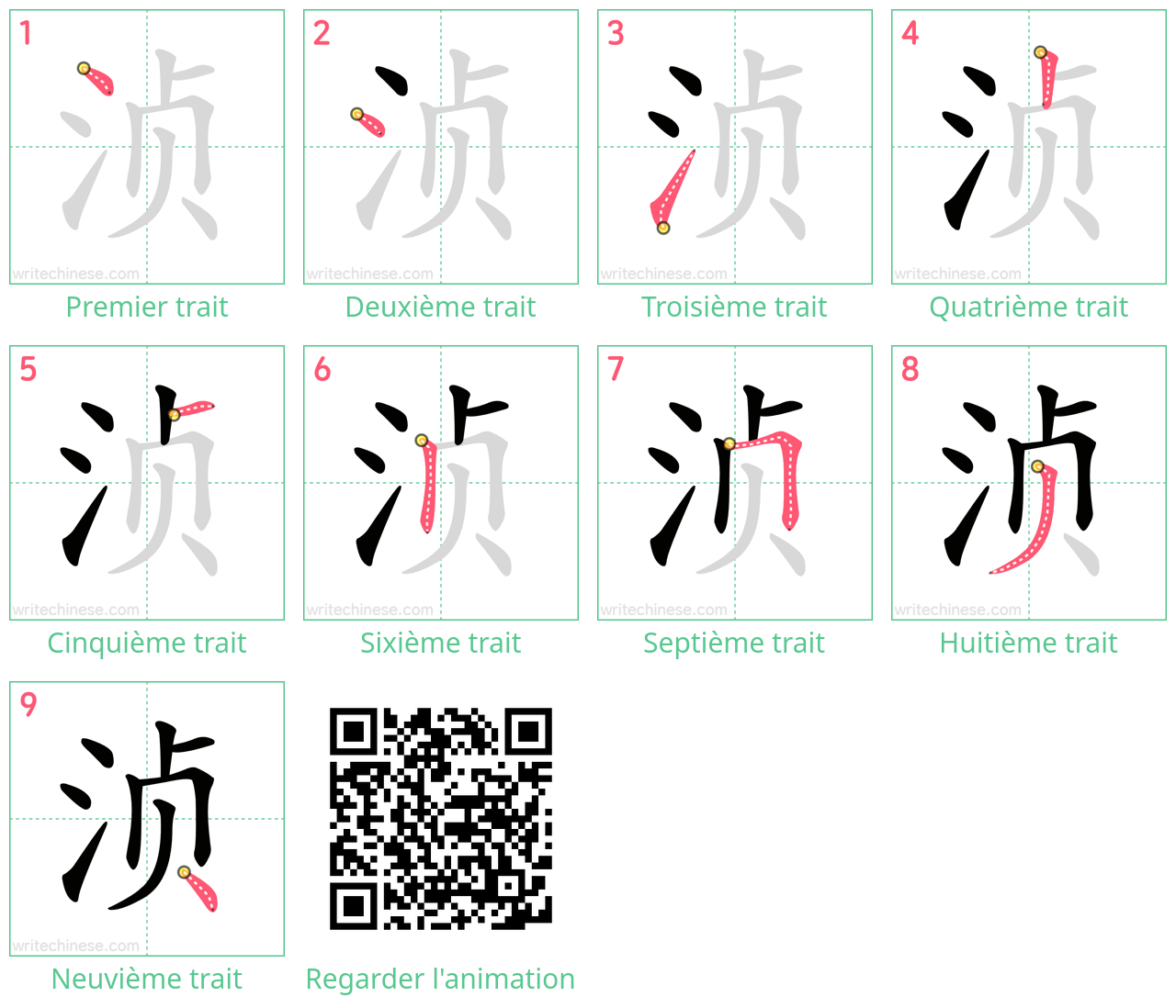 Diagrammes d'ordre des traits étape par étape pour le caractère 浈